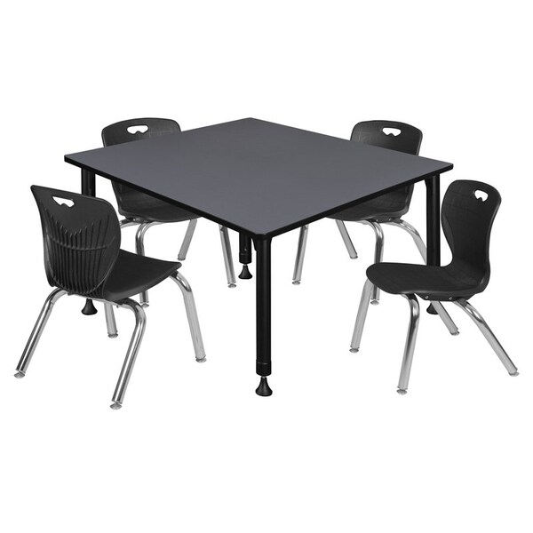 Regency Tables > Height Adjustable > Square Table & Chair Sets, 48 W, 48 L, 23-34 H, Grey TB4848GYAPBK45BK - main